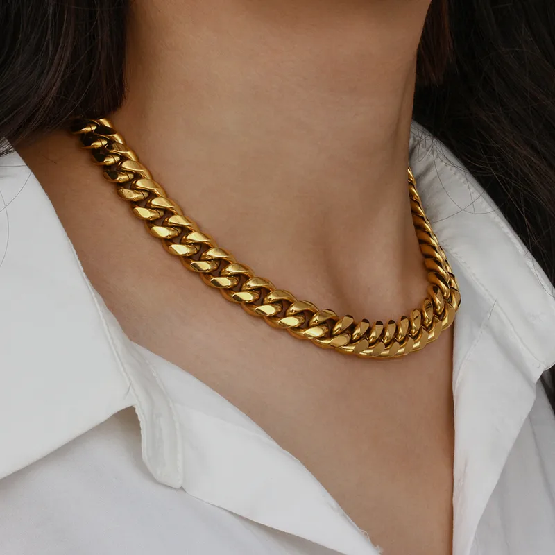 Wholesale PVD Coated Real Gold Plated 18K Gold Geometric 304 Stainless Steel Punk Waterproof Non Tarnish 304 Stainless Steel Necklace