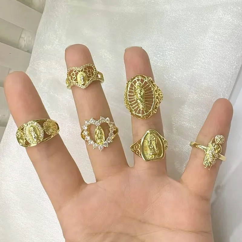 Wholesale Jewelry Vacation Modern Style Virgin Mary Heart Shape Jesus Copper Zircon 18K Gold Plated Polishing Plating Inlay Rings