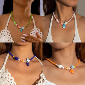 Wholesale European and American Cross-Border Jewelry Starfish Shell Necklace Women's Ocean Style Beach Vacation Rice Bead Bead Necklace