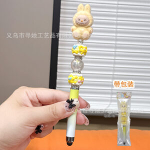 Stylus pen + 0.5mm pen tip / Yellow Labubu - Gold Powder Beads