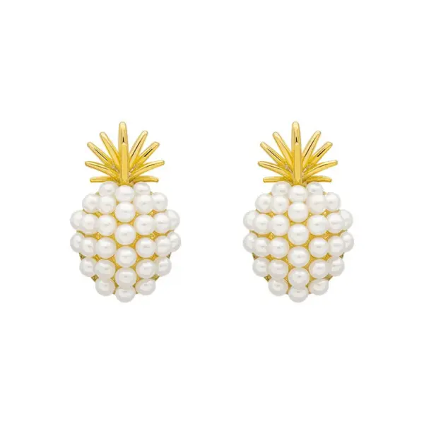 1 Pair Fashion Pineapple Alloy Inlay Artificial Pearls Gold Plated Women's Ear Studs