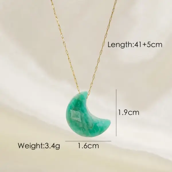 Wholesale Simple Style Geometric Moon Natural Stone Titanium Steel Pendant Necklace In Bulk