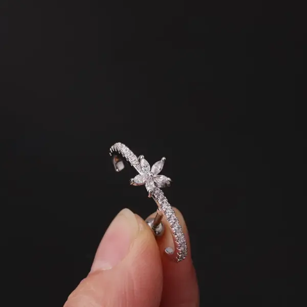 316L Stainless Steel Copper Zircon Ear Cartilage Rings & Studs Flower Waterproof Non Tarnish Surgical Steel Women'S