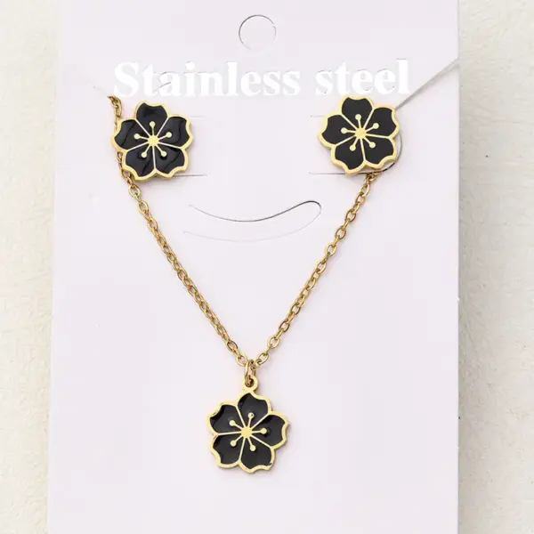 Wholesale Jewelry Casual Basic Vacation Simple Flower 304 Stainless Steel 18K Gold Plated Polishing Enamel Plating Jewelry Set