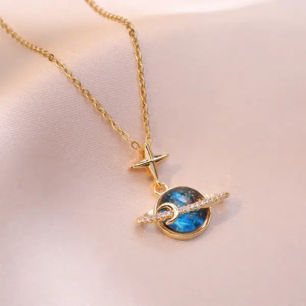 Wholesale Jewelry Vintage Style Geometric Starry Sky Titanium Steel Diamond Pendant Necklace