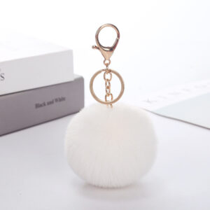 White / Rabbit fur ball keychain