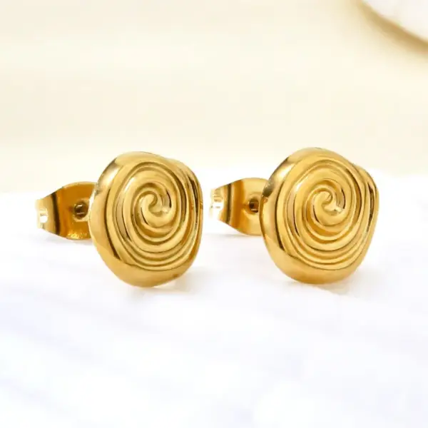 Wholesale Elegant Spiral Rose Gold Plated Stainless Steel Stud Earrings For Women Fashionable Minimalist High-End Feel Casual Chic