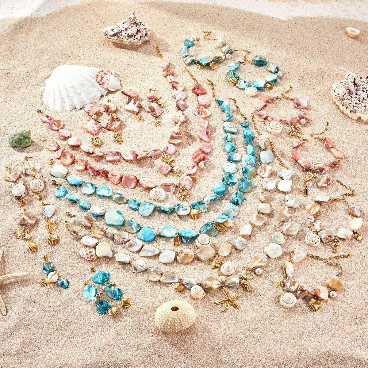 Wholesale Europe and the United States cross-border ocean wind jewelry beach holiday shell clavicle chain starfish coral suit necklace earrings bracel