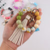 Wholesale Food Grade Silicone Bead Key Bracelet Printed Silicone Wrist Keychain