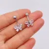 Basic Retro Heart Shape Flower Butterfly Stainless Steel Inlay Zircon Belly Ring