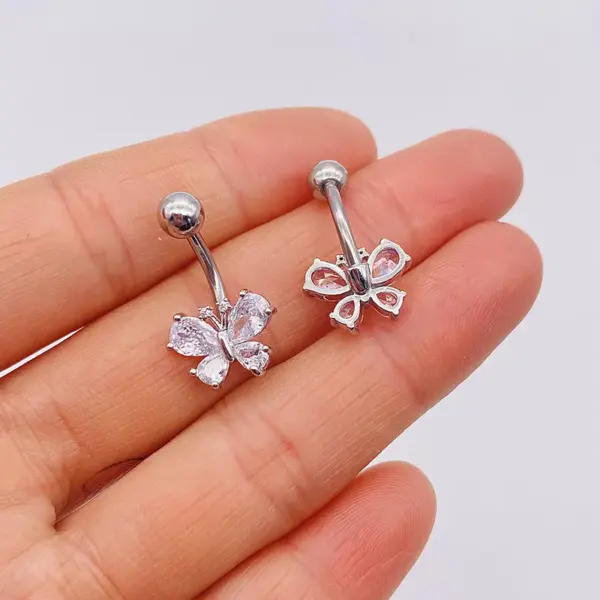 Basic Retro Heart Shape Flower Butterfly Stainless Steel Inlay Zircon Belly Ring