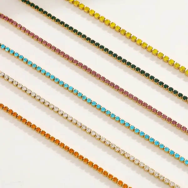 Wholesale Stainless Steel 18K Gold Plated Zirconia Stone Simple Fashion Bracelet Elegant Luxury Women's Style Multi-Color Gold Chain