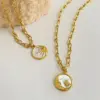 Wholesale 304 Stainless Steel 18K Gold Plated Retro Enamel Plating Sun Moon Shell Pendant Necklace
