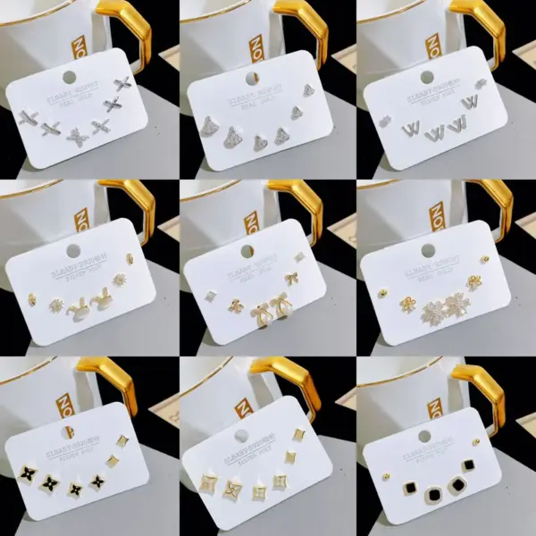 Wholesale Simple Style Letter Flower Copper Plating Zircon Ear Studs 1 Set