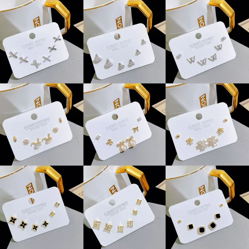 Wholesale Simple Style Letter Flower Copper Plating Zircon Ear Studs 1 Set