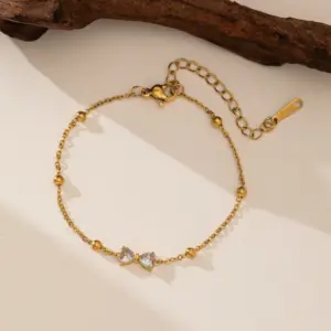 Qyb36 Zircon Bow Anklet / Gold