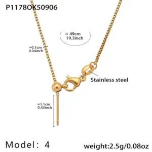 P1178-4 Gold Square Pearl Chain Necklace 49cm
