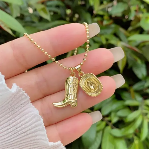 Wholesale 18K Gold Plated Western Cowboy Shoe And Hat Pattern Necklace Creative Daily Wear For Men And Women Multi Style Pendant Necklace Gift