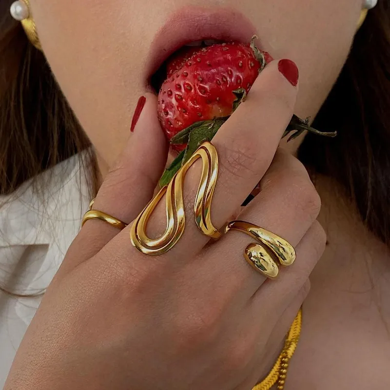 Wholesale Jewelry IG Style Simple Style Geometric Waves 304 Stainless Steel 18K Gold Plated Open Rings