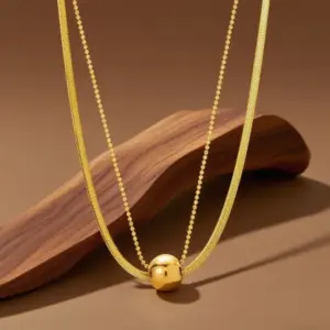 X0230-Double-layered Ball Necklace- Gold