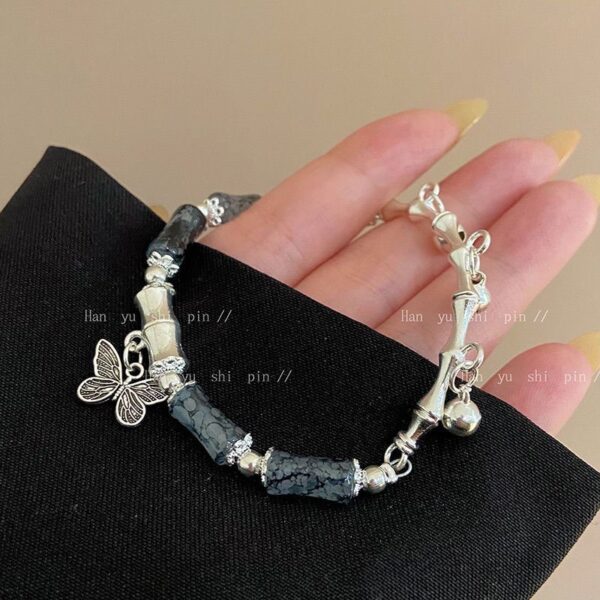 Wholesale New Chinese Butterfly Beaded Bracelet Ins Niche Design Mori Style Imitation Jade Bamboo Bell Bracelet Girlfriend Bracelet