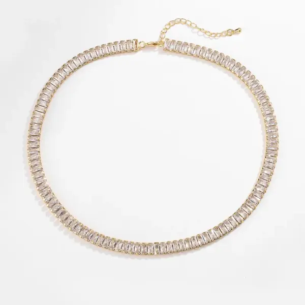 Wholesale Fashion Full Diamond T Square Diamond Chain Necklace Copper Jewelry Wholesale