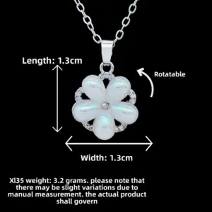 XL35 Rotating Pearl Five-Petal Flower Necklace / Silver