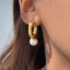 Wholesale 304 Stainless Steel Gold Plated Vacuum Electroplating (In Furnace) Pastoral Geometric Pattern Gold Women's Suitable C-shaped Earrings