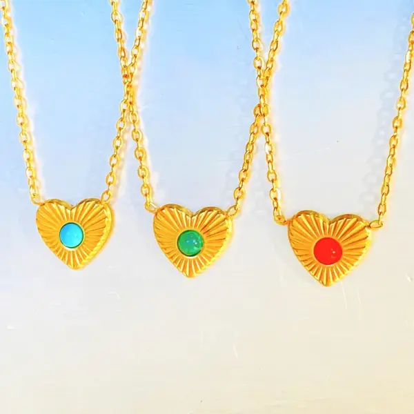 304 Stainless Steel Heart Shape PVD Coated Natural Stone Gold Plated Vintage Style Waterproof Non Tarnish Plating Jewelry Set