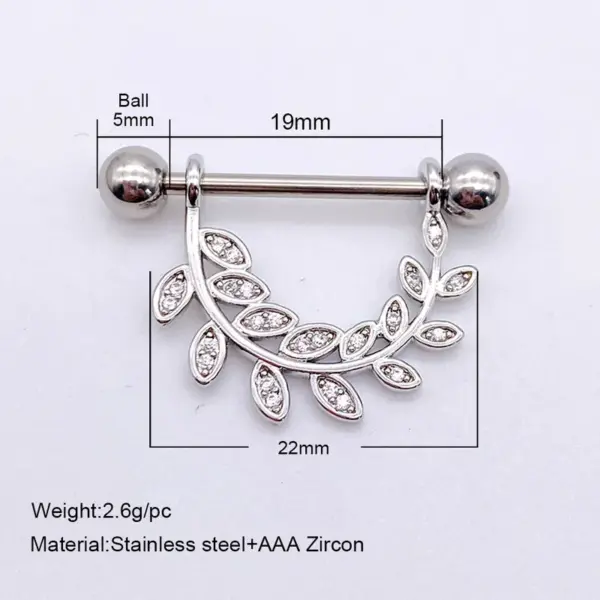 Wholesale Fashion Leaf Star Wings Stainless Steel Inlaid Zircon Nipple Ring 1 Piece