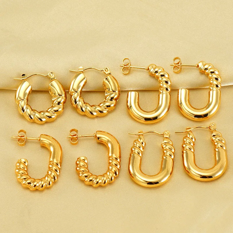 Wholesale 1 Pair Elegant Square Water oplets lishing Plating Stainless Steel Titanium Steel 18K Gold Plated Earrings