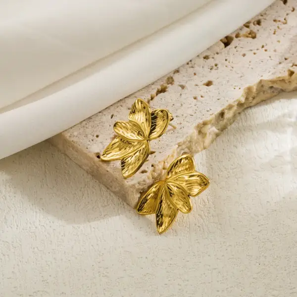 1 Pair IG Style Simple Style Leaves Flower Plating 304 Stainless Steel Stainless Steel Earrings