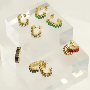 Wholesale 1 Pair Fashion U Shape Plating Inlay 304 Stainless Steel Rhinestones 18K Gold Plated Stainless Steel Earrings