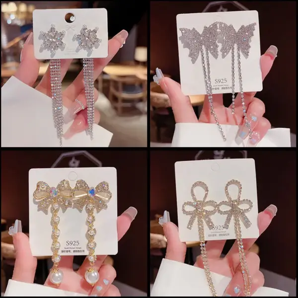 1 Pair Sweet Heart Shape Butterfly Bow Knot Inlay Copper Artificial Pearls Rhinestones Earrings