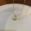 Simple Style Moon Titanium Steel Inlay Zircon Pendant Necklace