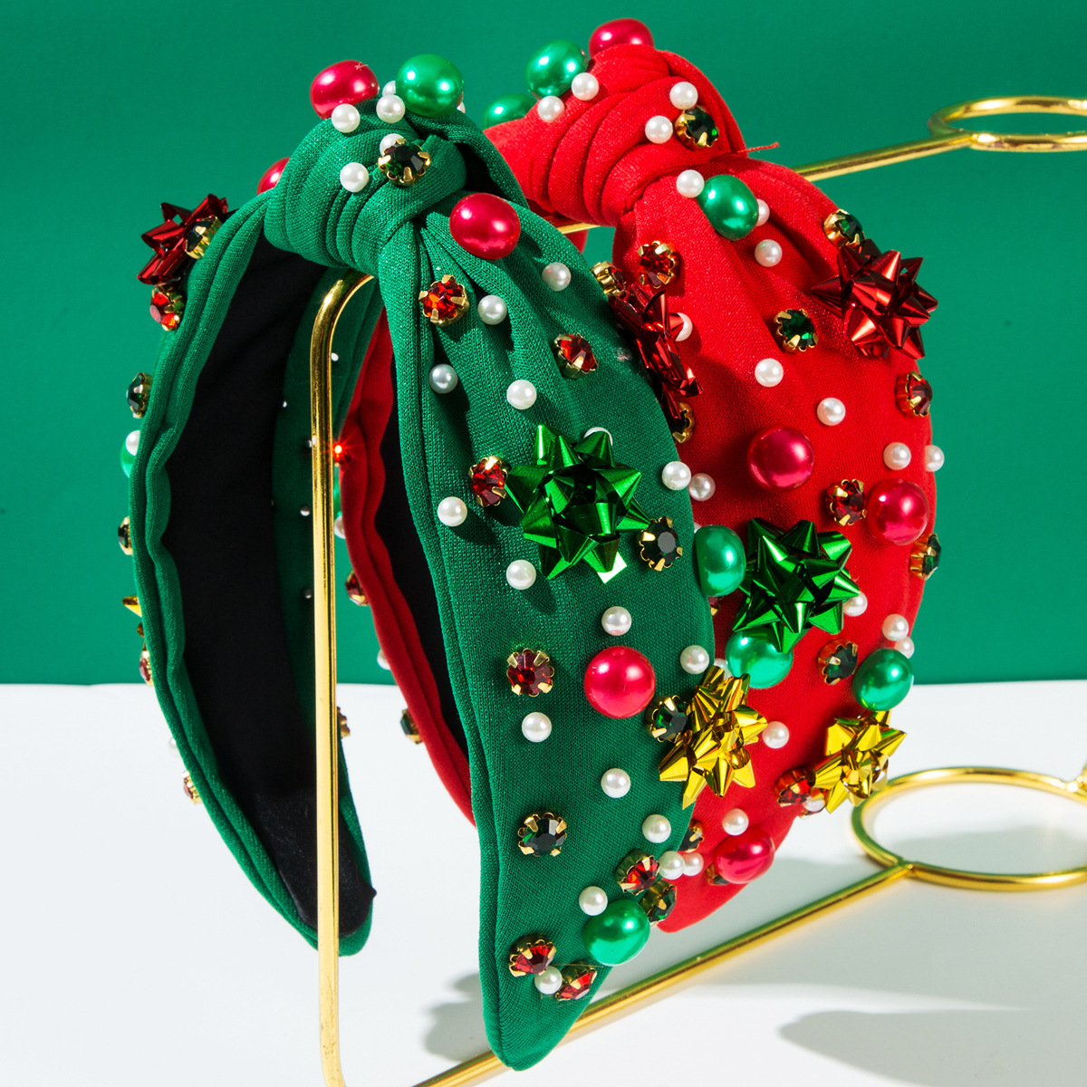 Wholesale New Christmas hair band red green plastic flower aessories pearl headband simple hair aessories
