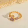 Wholesale Jewelry Cute Sweet Heart Shape Flower Copper Zircon 14K Gold Plated Inlay Open Rings