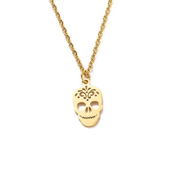 Wholesale PVD Coated Skull Stainless Steel Fashion Waterproof Non Tarnish 302 Stainless Steel Necklace
