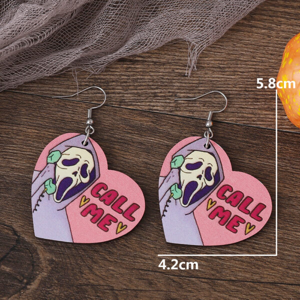 oly-7a1295e167e90383f6d094f11b2a1d19 Wholesale New cross-border Halloween quirky skull hand heart pendant earrings, wooden gothic style, double-sided quirky earrings