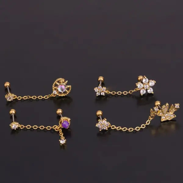 316L Stainless Steel Copper Zircon Ear Cartilage Rings & Studs Geometric Waterproof Non Tarnish Surgical Steel Women'S