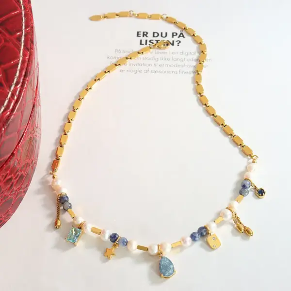 Wholesale Electroplating 18K Gold Plated 18K Gold Star Water Droplets Freshwater Pearl Titanium Steel Brass Elegant Copper Necklace