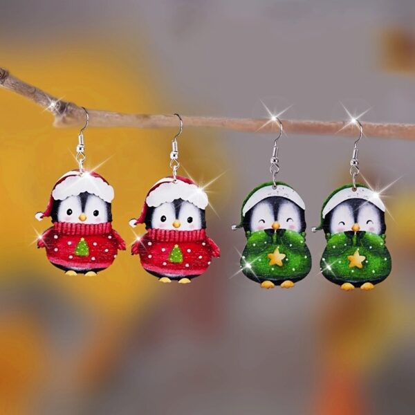 Wholesale Cute Penguin Dwarf Wooden Earrings for Christmas Party