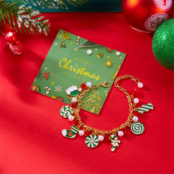 Wholesale Creative Christmas Jewelry: Santa Claus, Christmas Tree, Multicolored Candy Pendant, Pearl Paper Card Bracelet