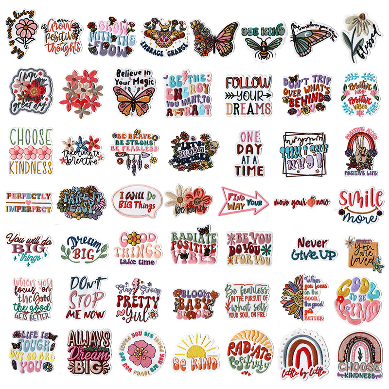 Wholesale Bohemian embroidered fabric patch with sitive energy quotes for bags