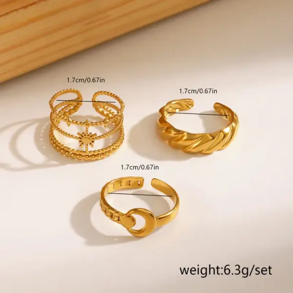 Ion Plating (IP) 18K Gold Plated Round Heart Shape Bow Knot 304 Stainless Steel IG Style Waterproof Non Tarnish Open Rings