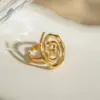 304 Stainless Steel Spiral Thread PVD Coated 18K Real Gold Plated Real Gold Plated IG Style Waterproof Non Tarnish Plating Gold Open Rings