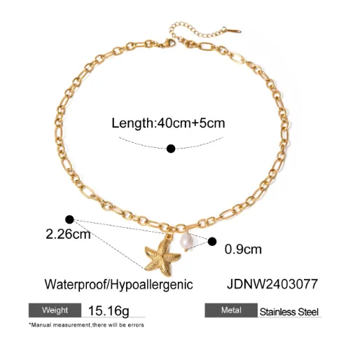 Wholesale Jewelry Vacation Beach Classic Style Starfish 304 Stainless Steel 18K Gold Plated PVD Coated Plating Pendant Necklace