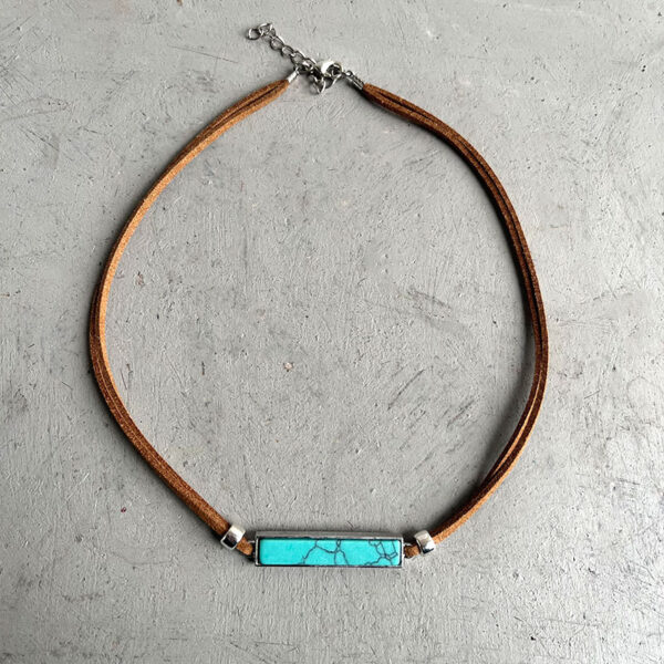 Wholesale Cross-border Hot Sale European and American Style Simple Jewelry Turquoise Fashion Geometric Long Strip Western Denim Vintage Leather Rope Necklace