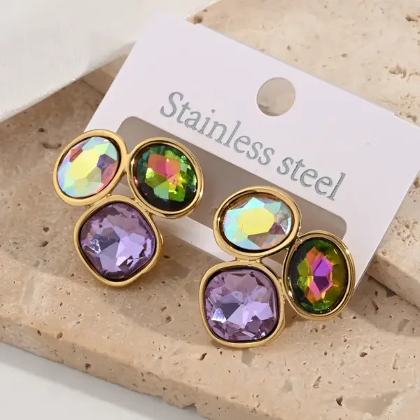 Fashionable Geometric Patterned Oval Earrings Electroplated 304 Stainless Steel Diamond Embedded Hoop Earrings For Women