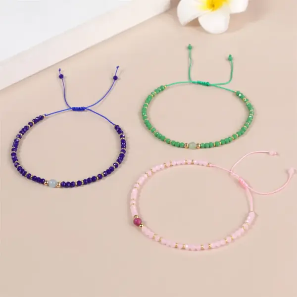 Wholesale Simple Style Geometric Natural Stone Knitting Drawstring Bracelets